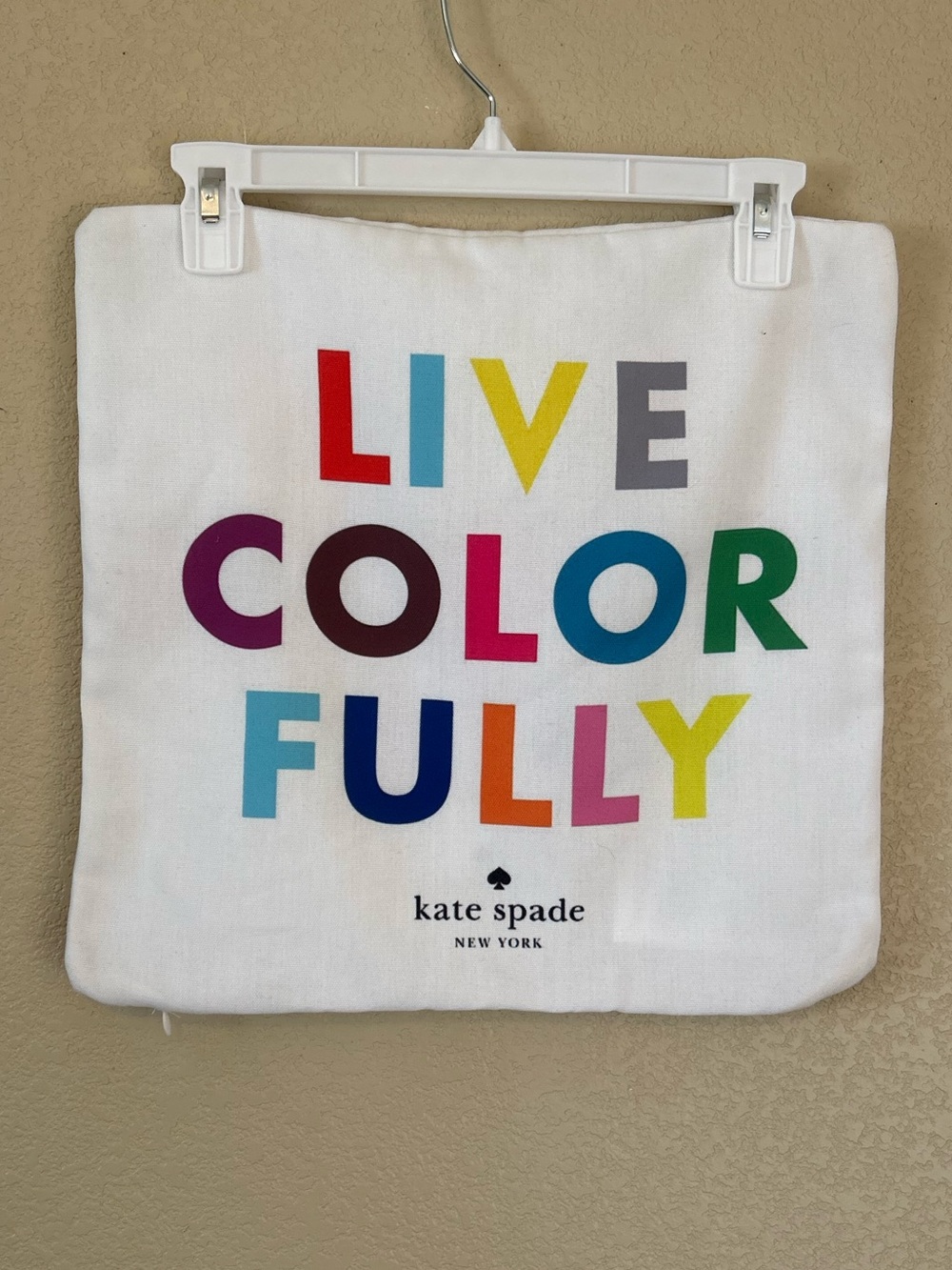 kate spade White Canvas pillow case Multicolor 'LIVE COLOR FULLY' Text 15x15